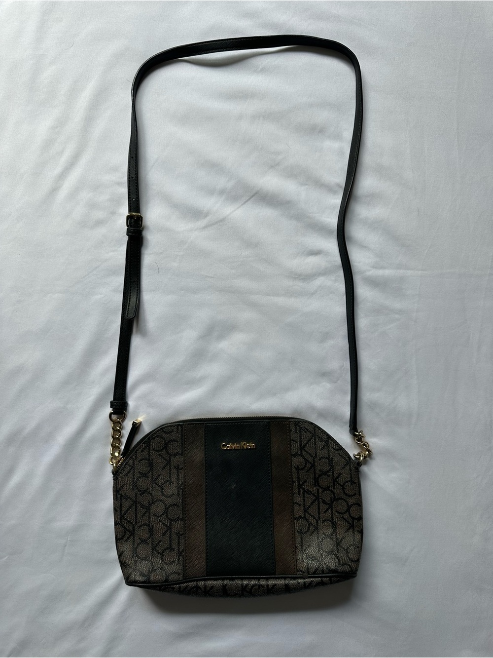 Calvin Klein Black and Brown Monogram Crossbody Bag